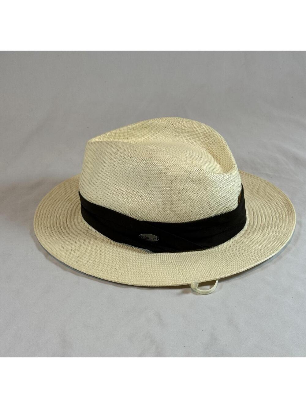 Wallaroo Monterey Hat Company Straw Panama Fedora Sun Hat Cream Ivory Black Band - Picture 3 of 8